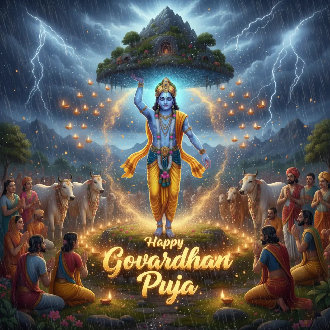 Free Download Govardhan Puja Hd Wallpapers With Radha Krishna Blessings - High Quality Happy Govardhan Puja Image