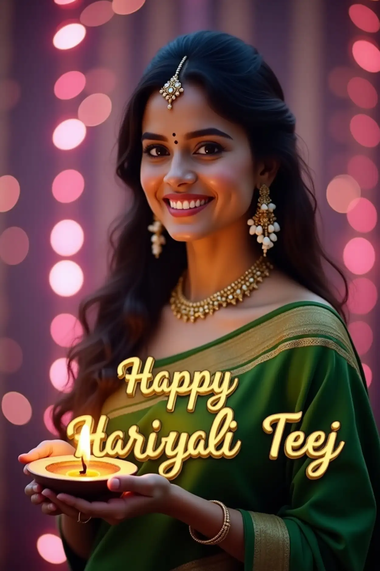 Free Download Green Saree Woman Png For Teej Celebration - High Quality Happy Hariyali Teej Wishes 2025 PNG Image