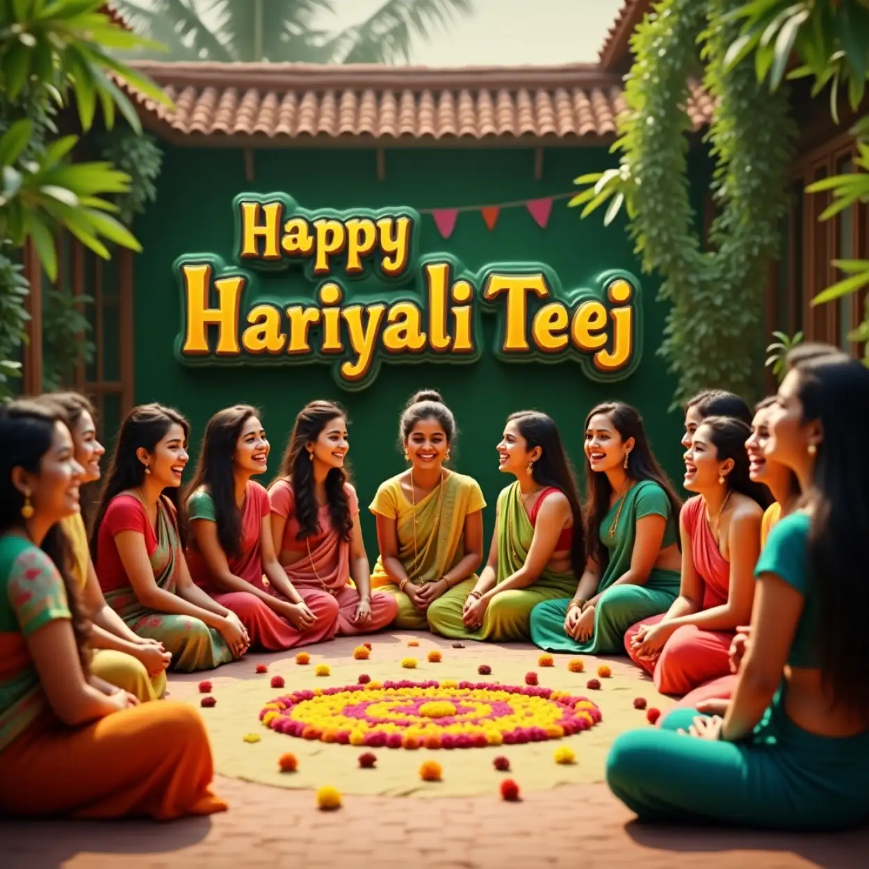 Free Download Green Theme Festival Photo For Teej - High Quality Happy Hariyali Teej Wishes 2025 Background