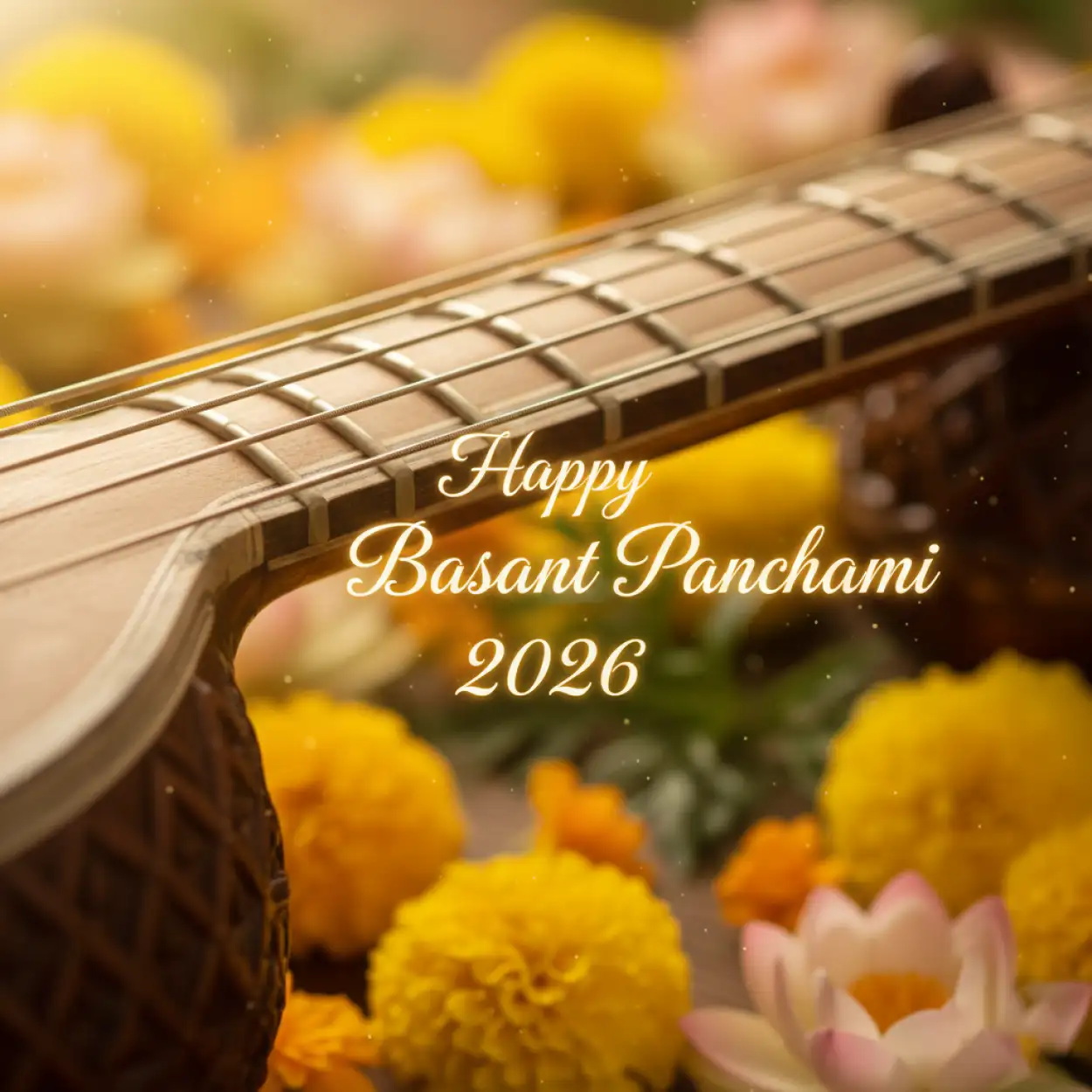 Free Download Happy Basant Panchami 2026 Lotus Veena Image - High Quality Happy Basant Panchami 2026 Image