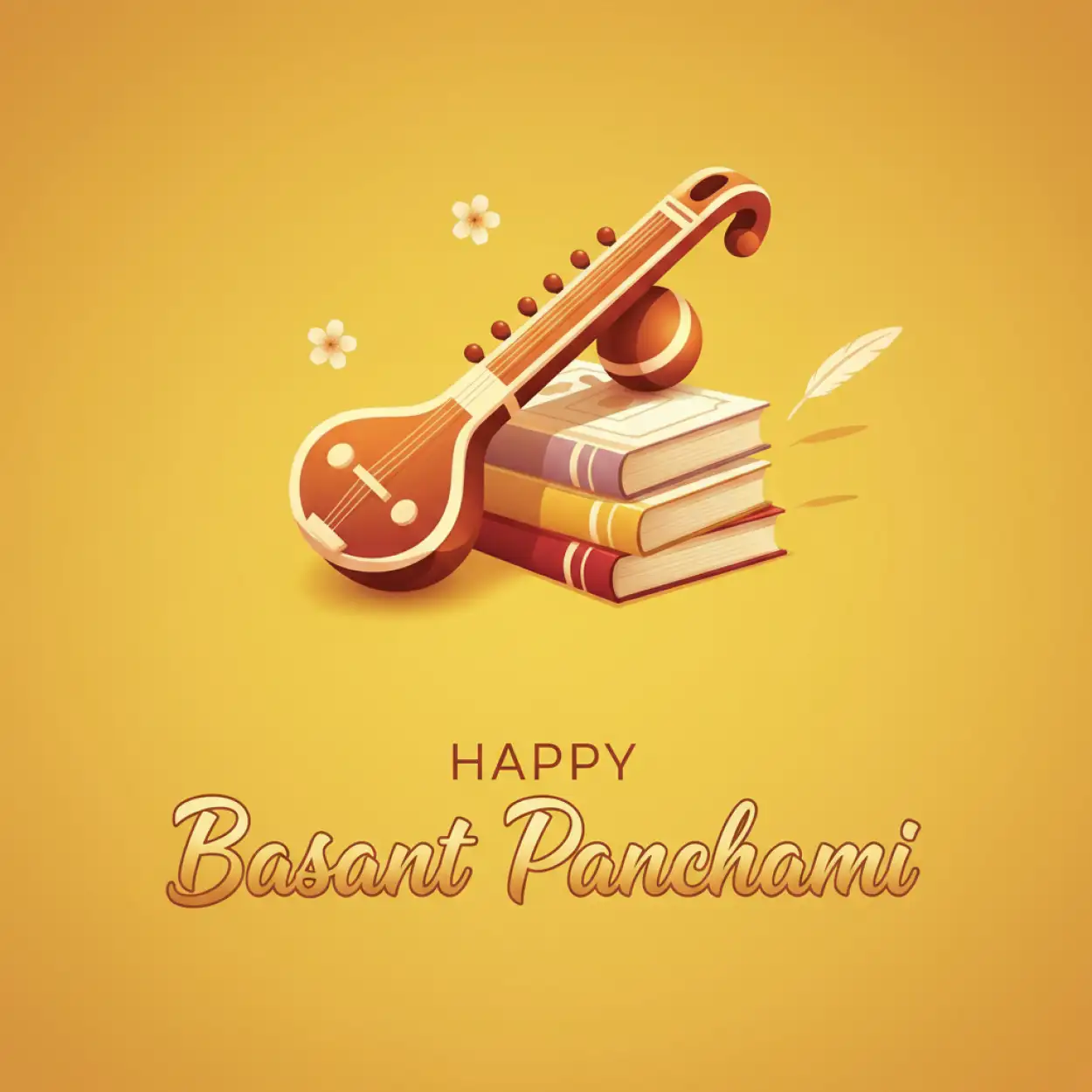 Free Download Happy Basant Panchami Festival Banner With Veena And Books - High Quality Basant Panchami Banner Image