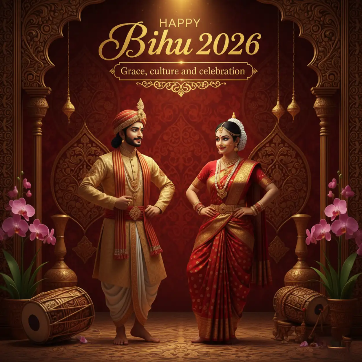 Free Download Happy Bihu 2026 Assam Culture Wishes - High Quality Happy Bihu 2026 Image