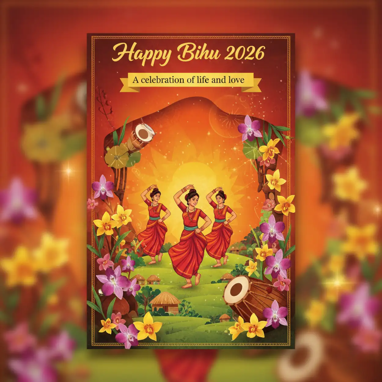 Free Download Happy Bihu 2026 Festival Wishes In Assam - High Quality Happy Bihu 2026 Image