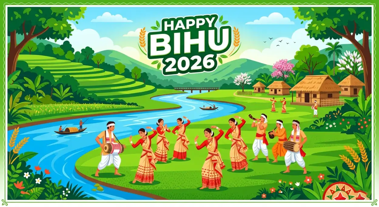 Free Download Happy Bihu 2026 Wishes Banner Design - High Quality Happy Bihu 2026 Wishes Image