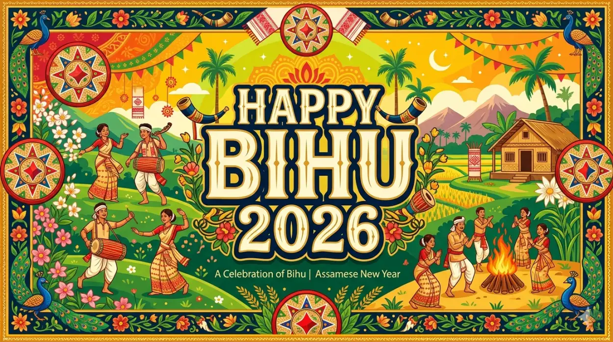 Free Download Happy Bihu 2026 Wishes Border Design Png - High Quality Happy Bihu 2026 Wishes Transparent PNG