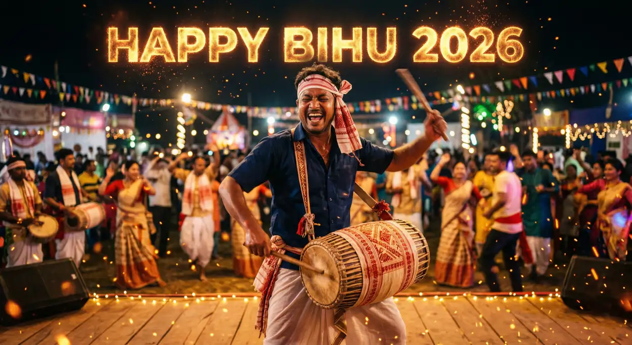 Free Download Happy Bihu 2026 Wishes Creative Captions - High Quality Happy Bihu 2026 Wishes Image