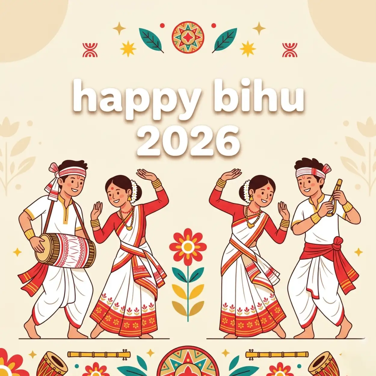 Free Download Happy Bihu 2026 Wishes Vector Design - High Quality Happy Bihu 2026 Wishes Image