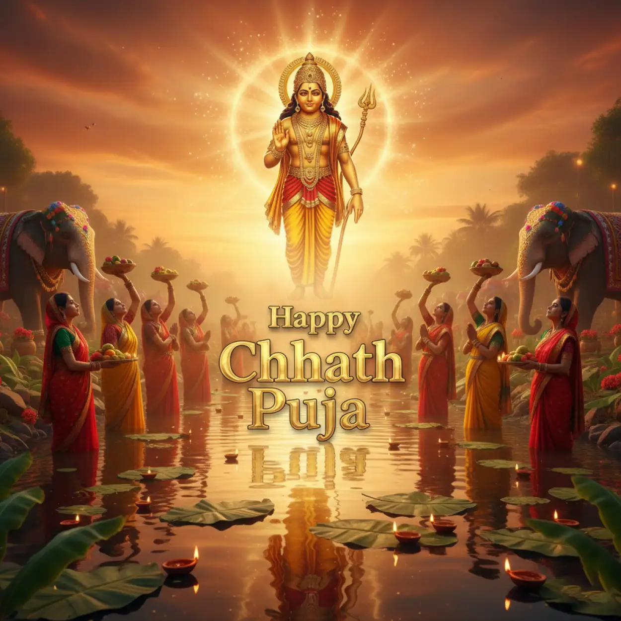 Happy Chhath Puja 2025 Artistic Wallpaper With Surya Dev And River - Royalty Free Happy Chhath Puja 2025 Image | Pngmagic Free Download Happy Chhath Puja 2025 Artistic Wallpaper With Surya Dev And River - High Quality Happy Chhath Puja 2025 Background