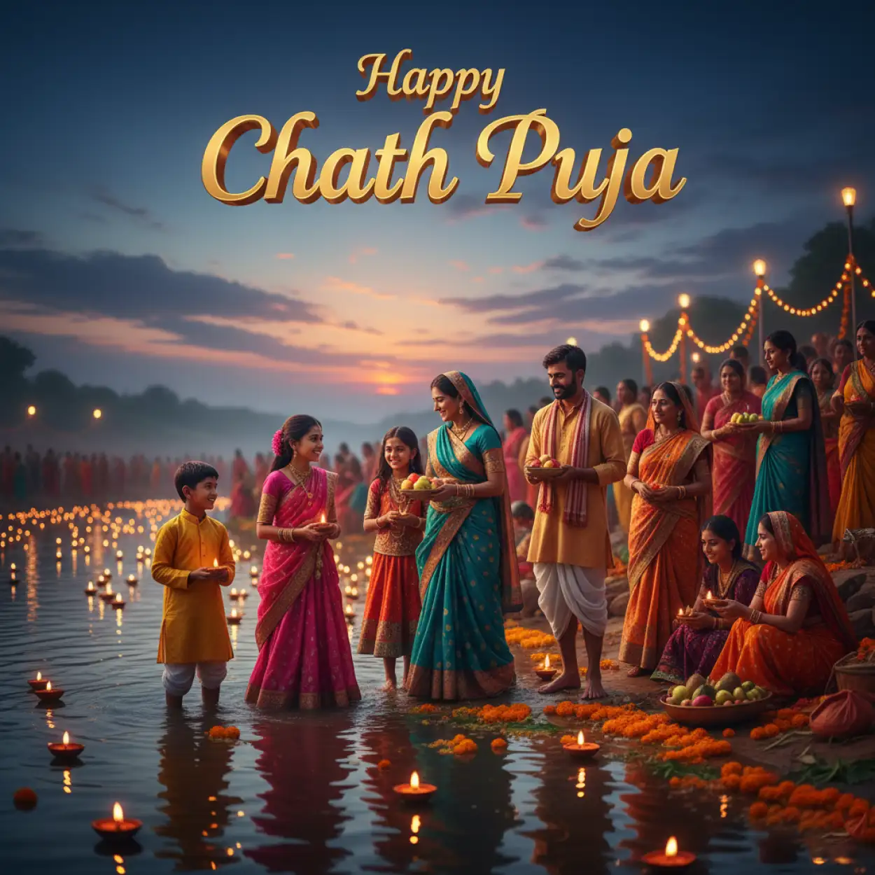 Free Download Happy Chhath Puja 2025 Wishes With Indian Women Worshiping - High Quality Happy Chhath Puja 2025 Background