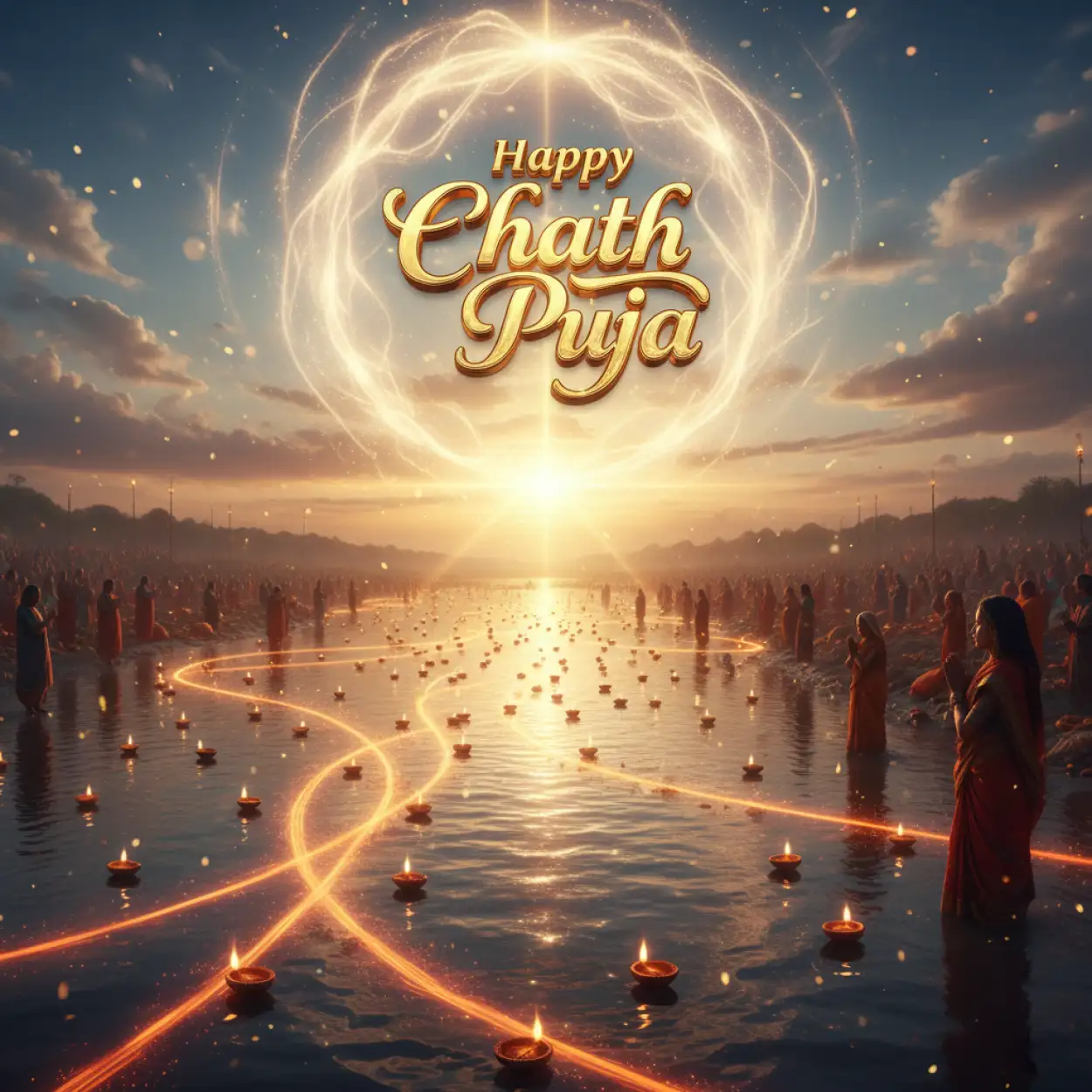 Free Download Happy Chhath Puja Greetings With 3d Text Effect - High Quality Happy Chhath Puja Greetings Background