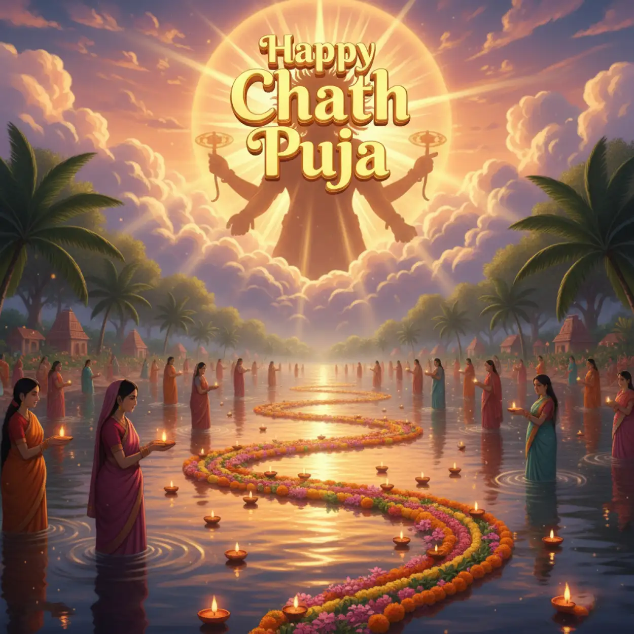 Free Download Happy Chhath Puja Greetings With River View Hd - High Quality Happy Chhath Puja Greetings Image