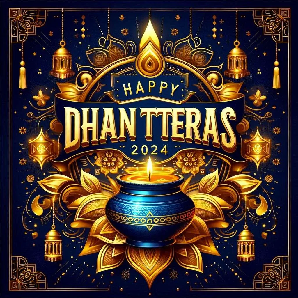Free Download Happy Dhanteras 2024 Wishes With Gold Coin Jar Design - High Quality Happy Dhanteras Background