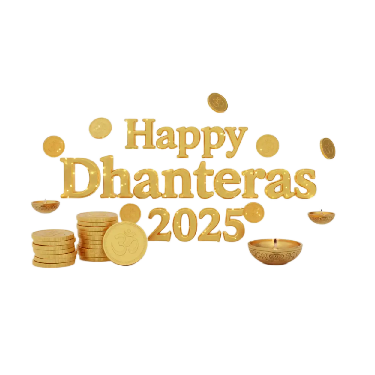 Happy Dhanteras 2025 Png With Gold Coin And Diya - Royalty Free Dhanteras Png Image | Pngmagic Free Download Happy Dhanteras 2025 Png With Gold Coin And Diya - High Quality Dhanteras Png PNG Image