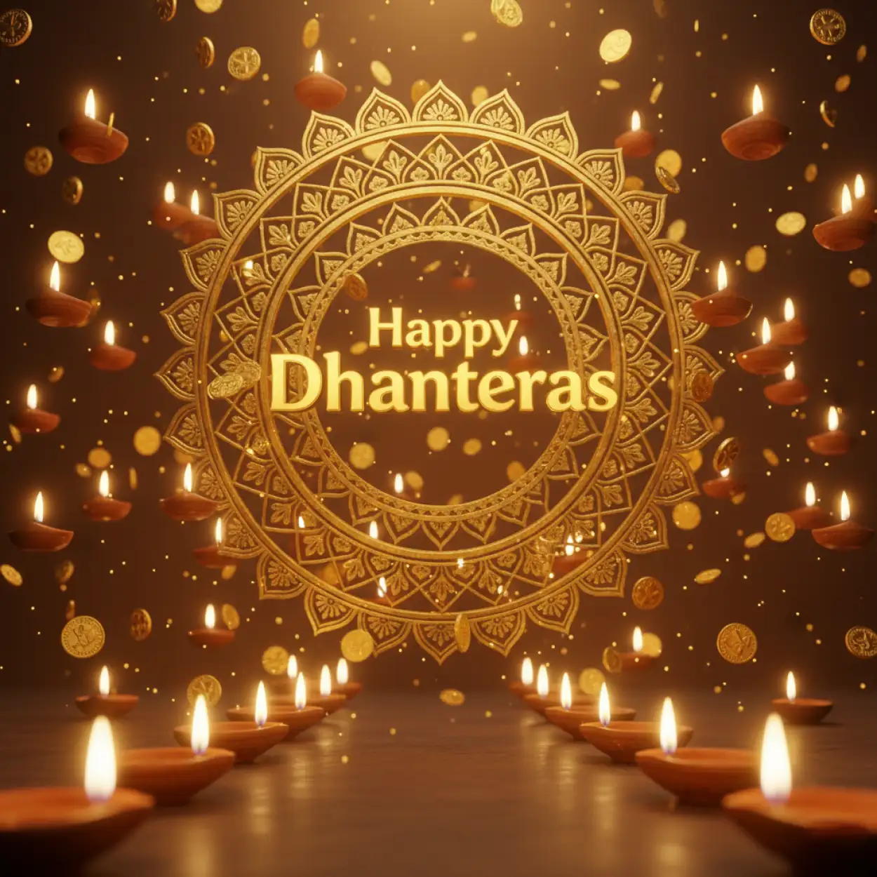 Happy Dhanteras 3d Image With Diyas And Gold Coins - Royalty Free Happy Dhanteras Image | Pngmagic Free Download Happy Dhanteras 3d Image With Diyas And Gold Coins - High Quality Happy Dhanteras Background