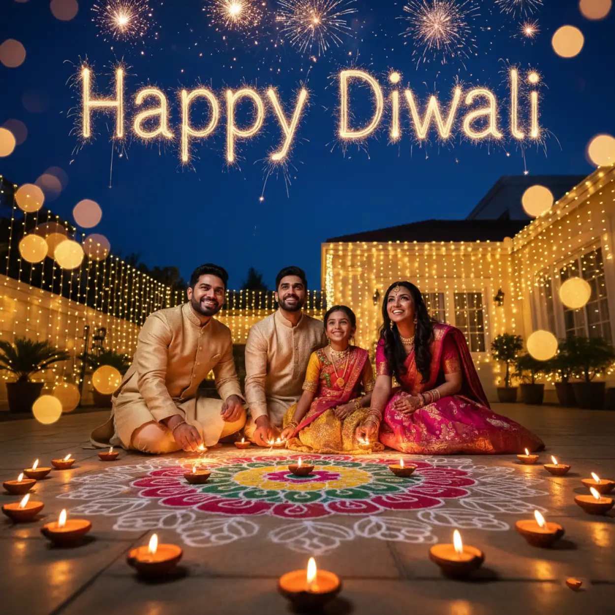 Happy Diwali Celebration Image With Decorative Home Lighting Setup - Royalty Free Happy Diwali Image | Pngmagic Free Download Happy Diwali Celebration Image With Decorative Home Lighting Setup - High Quality Happy Diwali Background