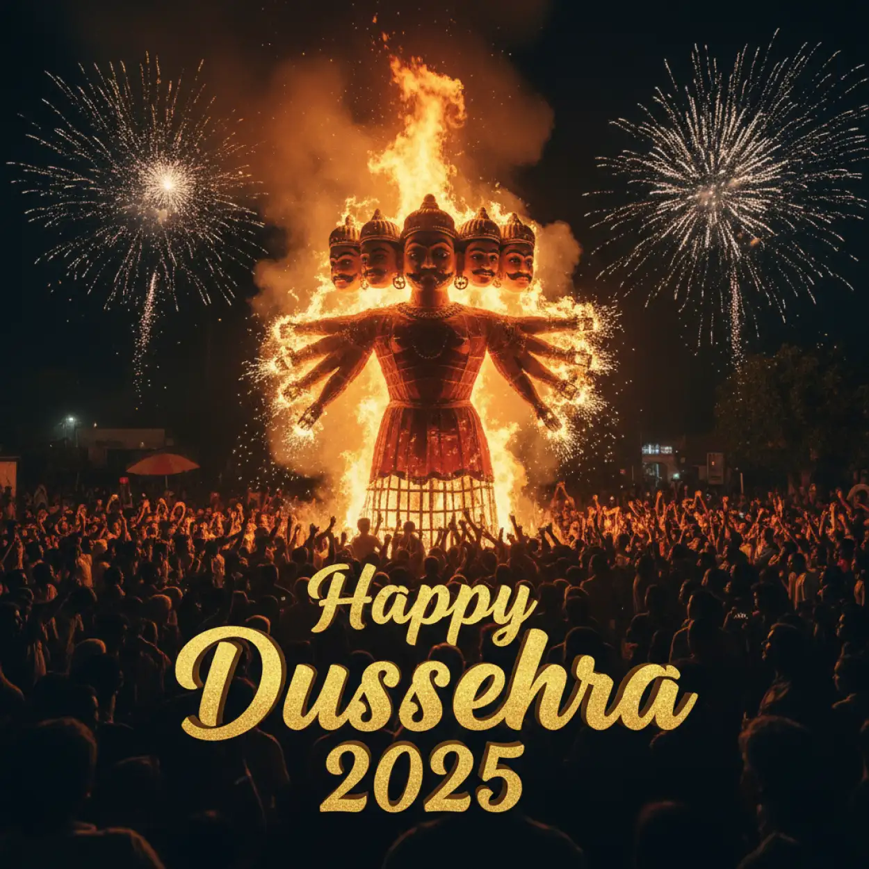Free Download Happy Dussehra 2025 Wishes With Ravan Dahan Pictures - High Quality Happy Dussehra 2025 Image