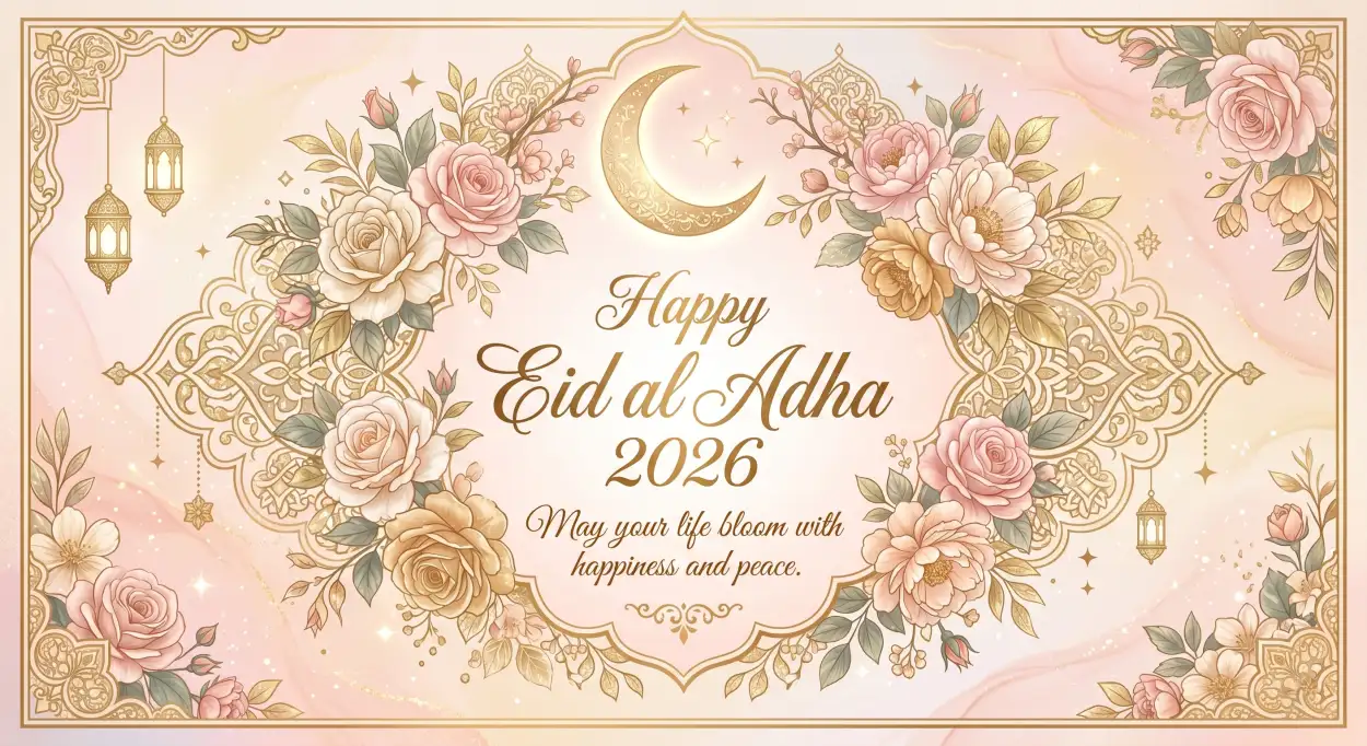 Free Download Happy Eid Al Adha Quotes With Floral Background - High Quality Happy Eid Al Adha With Quotes Background Image