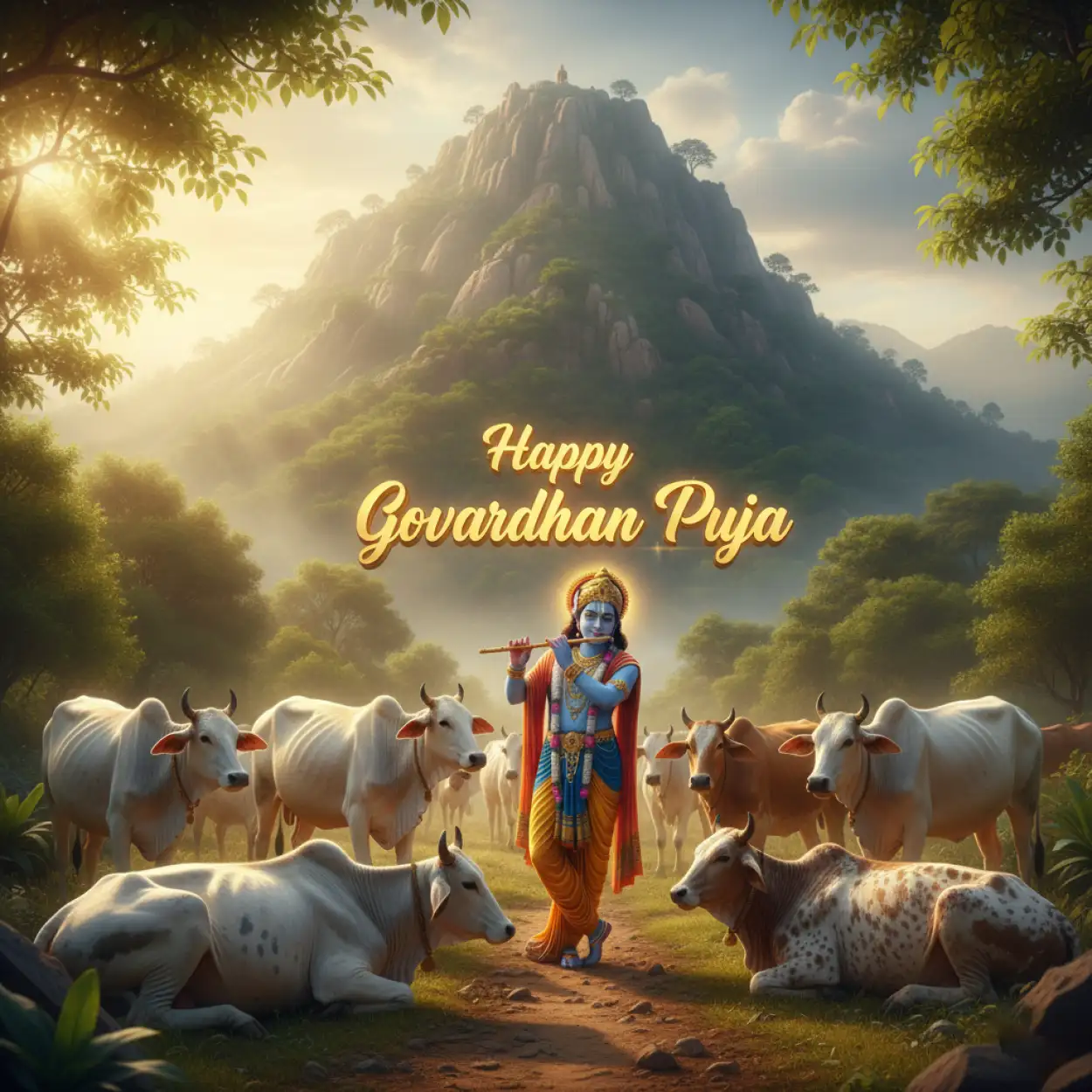 Free Download Happy Govardhan Puja Blessings And Mantra In Hindi - High Quality Happy Govardhan Puja Image