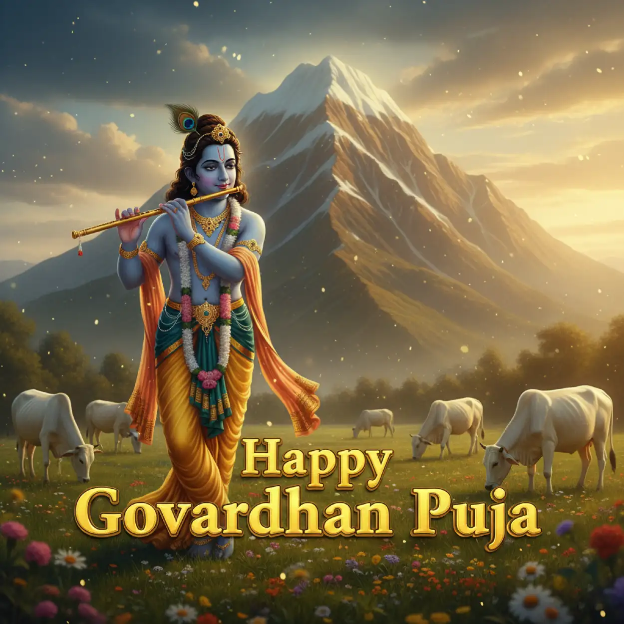 Free Download Happy Govardhan Puja Blessings Quotes In Hindi Font - High Quality Happy Govardhan Puja Image