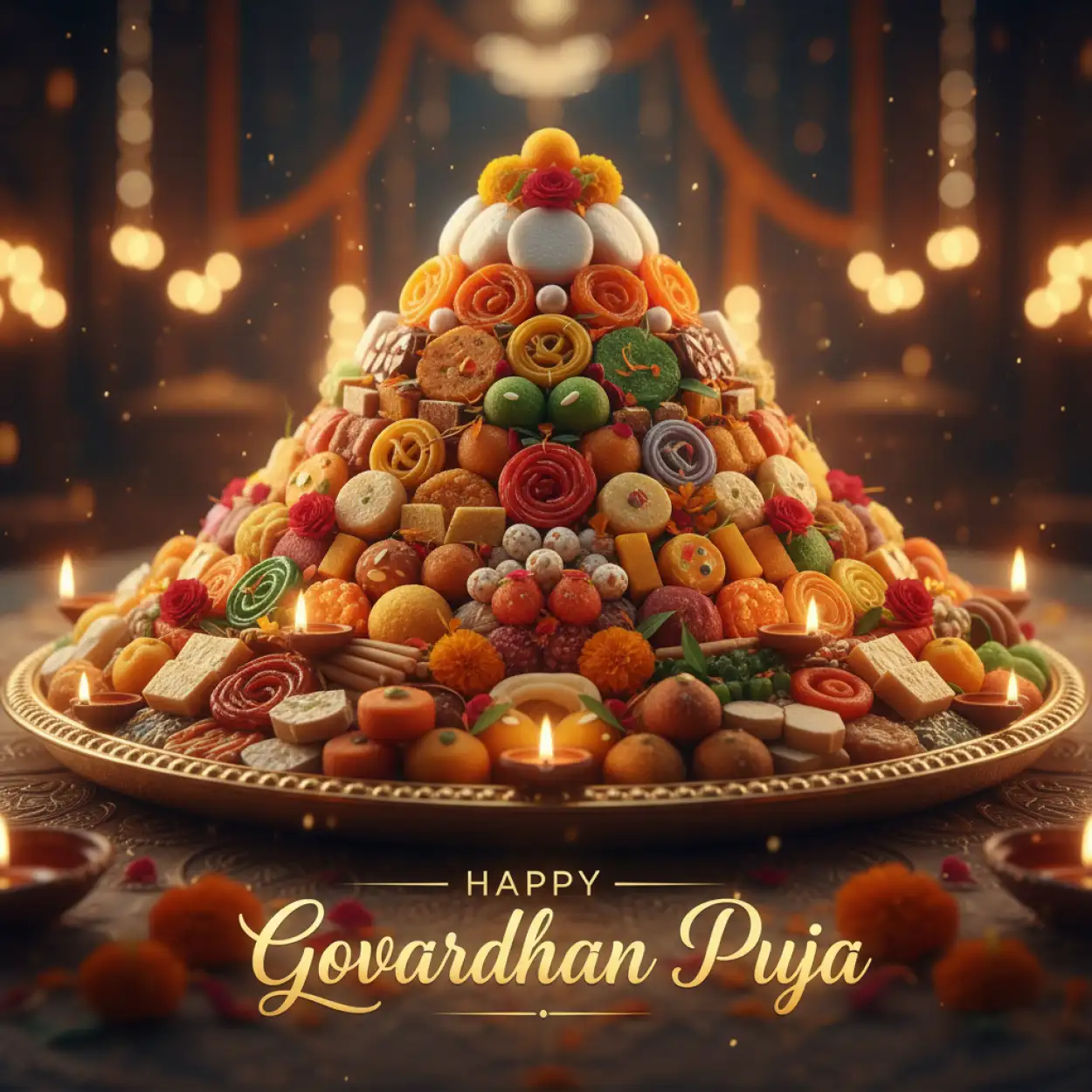 Free Download Happy Govardhan Puja Krishna Bhajan Poster Design - High Quality Happy Govardhan Puja Image