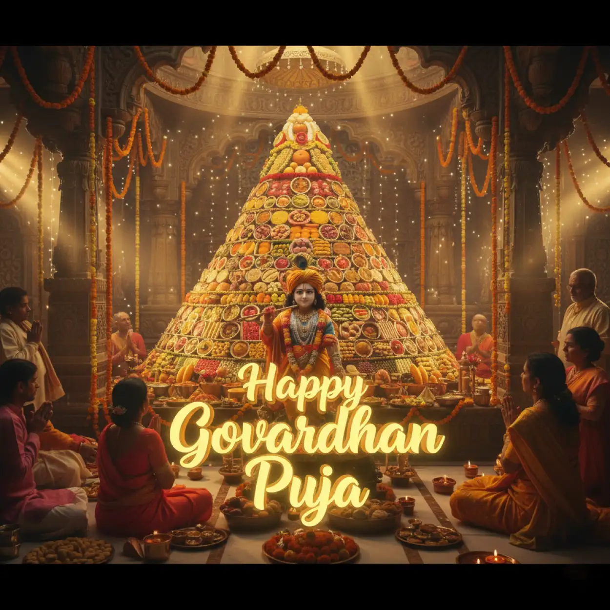 Free Download Happy Govardhan Puja Photo With Flowers And Diyas - High Quality Happy Govardhan Puja Background