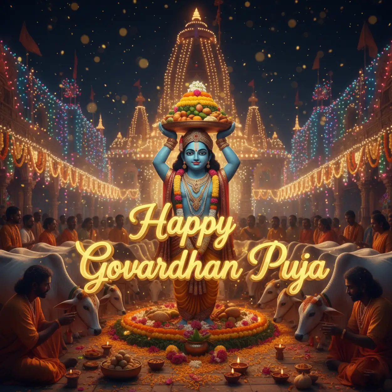 Free Download Happy Govardhan Puja Wishes In Hindi Text With Emoji - High Quality Happy Govardhan Puja Image