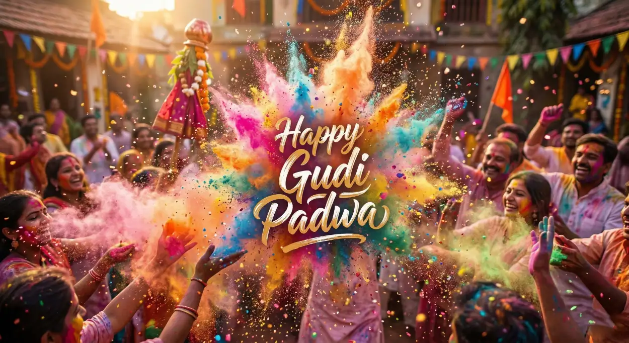 Free Download Happy Gudi Padwa Wishes Colorful Celebration Poster - High Quality Happy Gudi Padwa Wishes Image