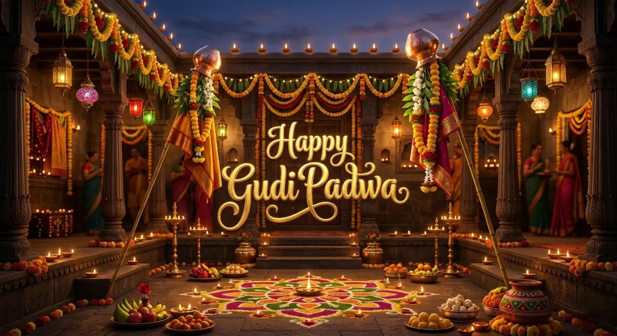 Free Download Happy Gudi Padwa Wishes Festive Greeting Template - High Quality Happy Gudi Padwa Wishes Image