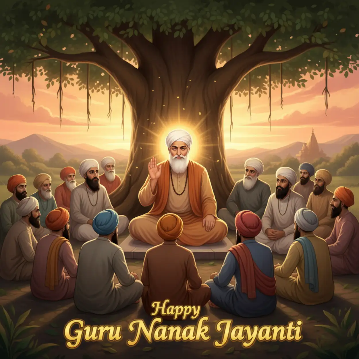 Free Download Happy Guru Nanak Jayanti 2025 Golden Background For Banner - High Quality Happy Guru Nanak Jayanti 2025 Background