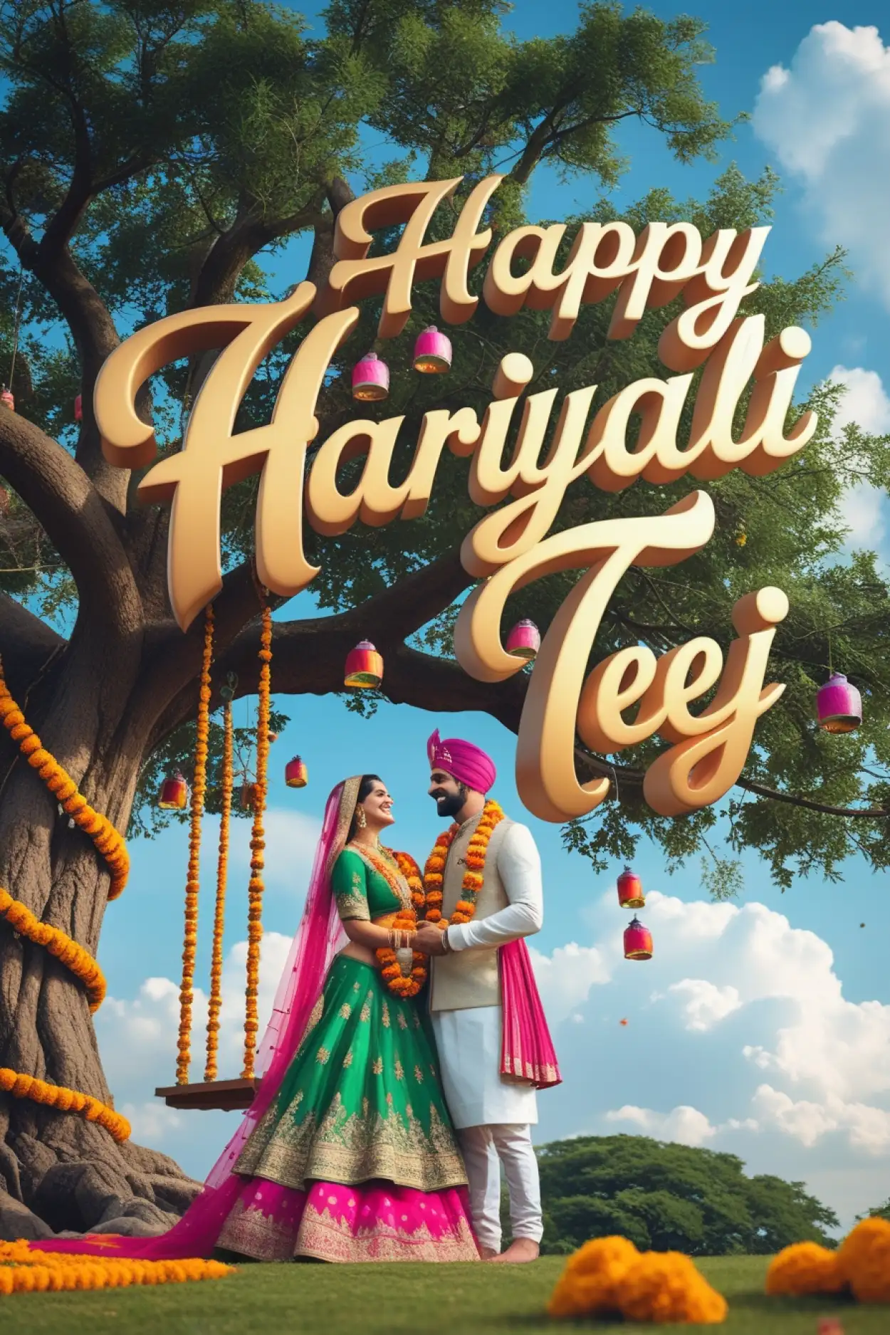 Free Download Happy Hariyali Teej Greeting Card For Wife - High Quality Happy Hariyali Teej Background