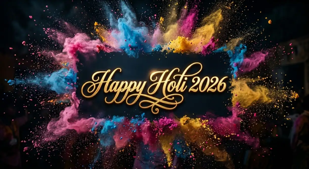 Free Download Happy Holi 2026 Greeting Card Colorful Typography 2 - High Quality Happy Holi Greeting Card 2026 Image