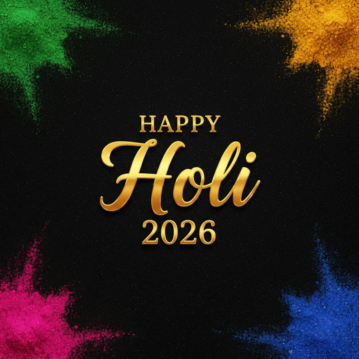 Free Download Happy Holi 2026 Greeting Card Gold Theme 2 - High Quality Happy Holi Greeting Card 2026 Image