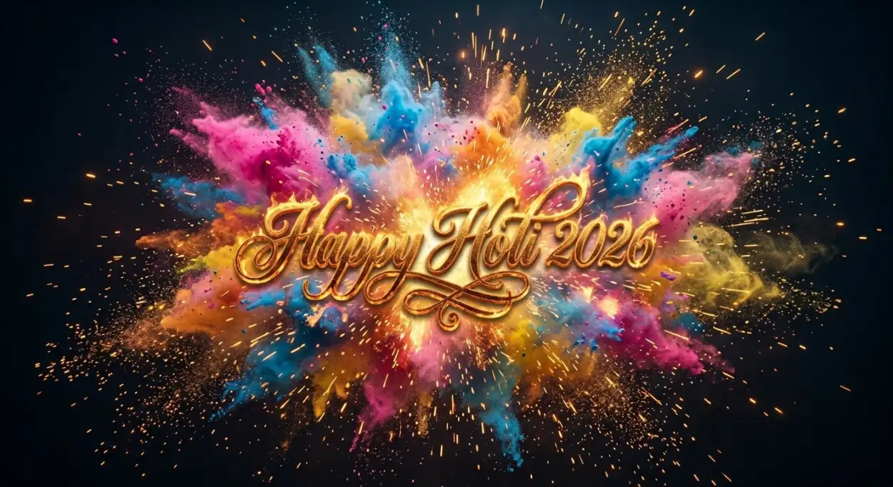 Free Download Happy Holi 2026 Greeting Card Powder Explosion Design 2 - High Quality Happy Holi Greeting Card 2026 Image