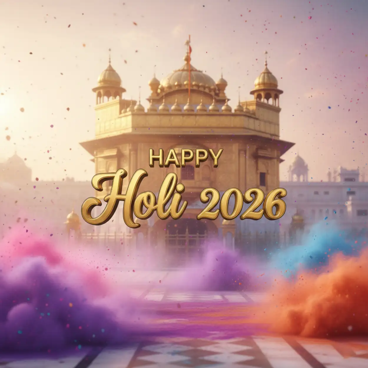 Free Download Happy Holi 2026 Greeting Card Temple Background 2 - High Quality Happy Holi Greeting Card 2026 Background Image