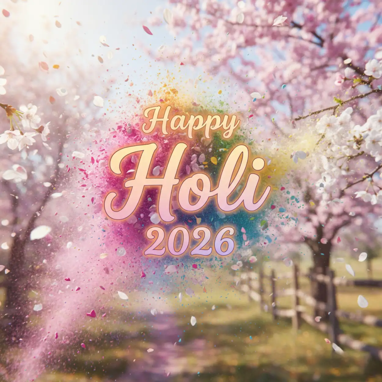 Free Download Happy Holi 2026 Greeting Card With Watercolor Effect 2 - High Quality Happy Holi Greeting Card 2026 Image