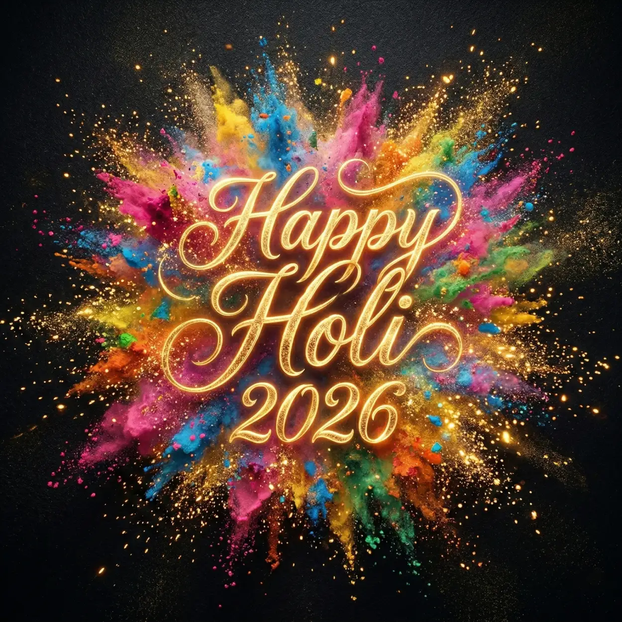 Free Download Happy Holi 2026 Photo Gold Calligraphy - High Quality Happy Holi 2026 Photo Image