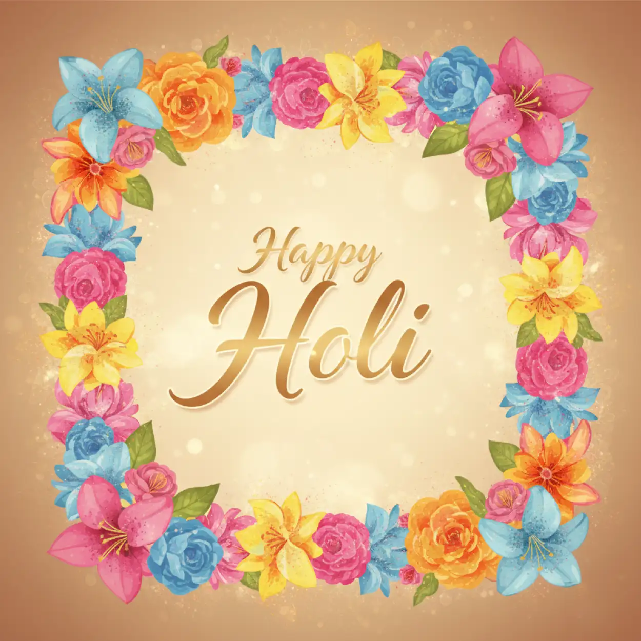 Free Download Happy Holi Greeting Card Floral Border Design - High Quality Happy Holi Greeting Card Design 2026 Image