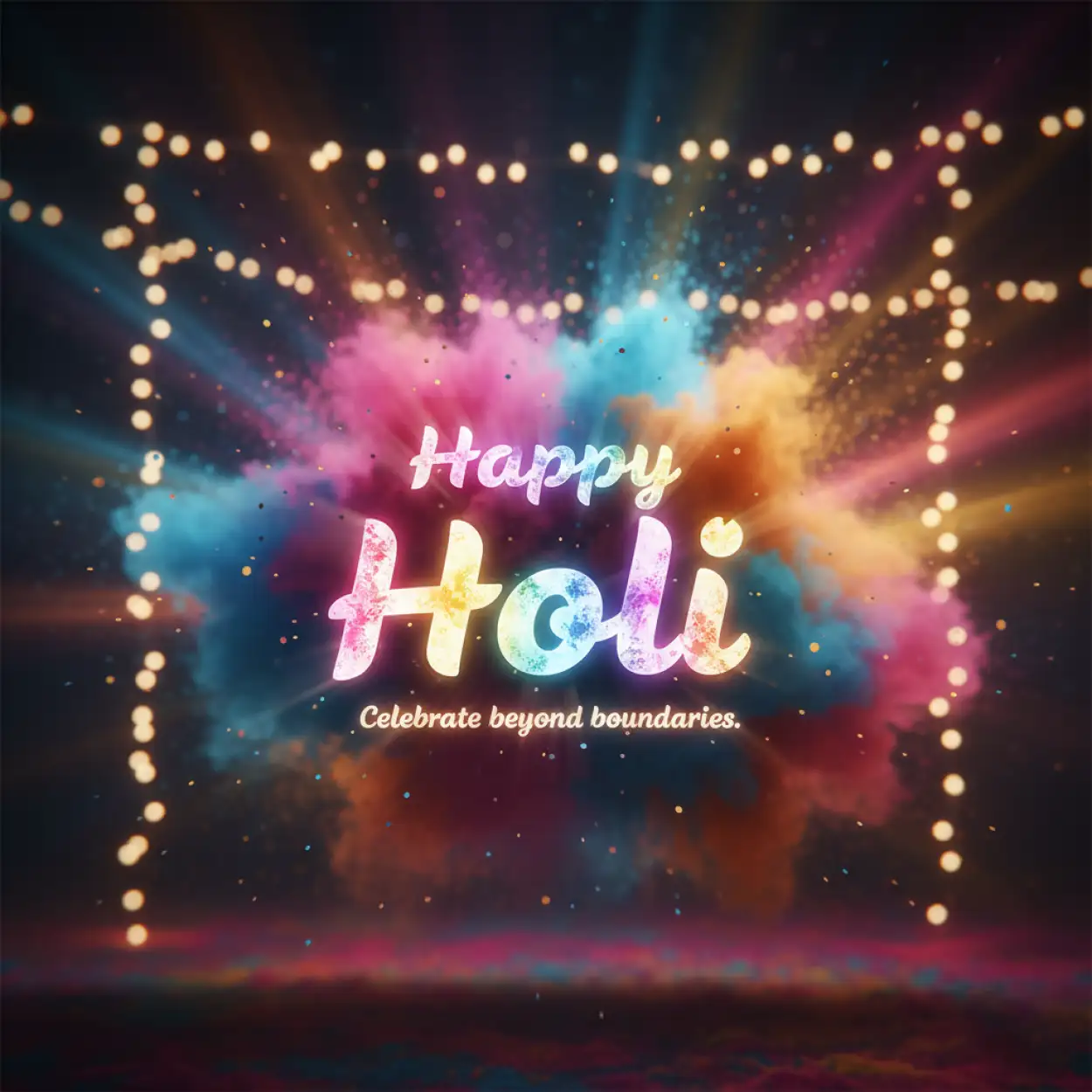 Free Download Happy Holi Greeting Card With Festive Lights - High Quality Happy Holi Greeting Card Design 2026 Image