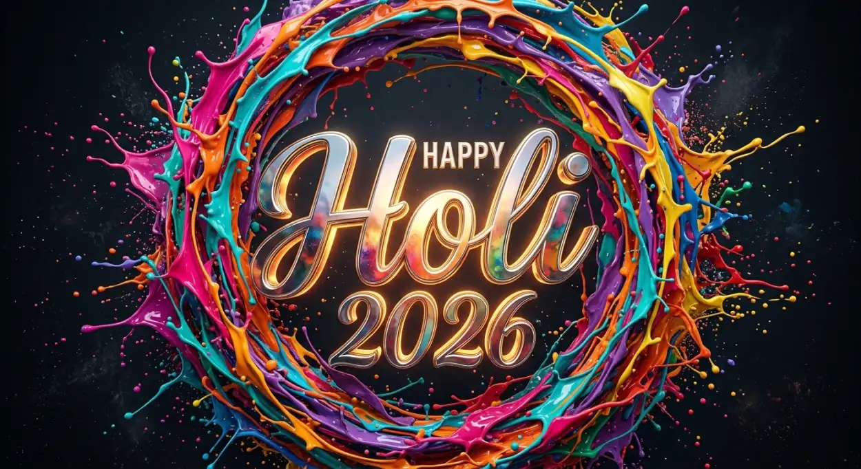 Free Download Happy Holi Wishes 2026 Elegant Golden Text Design - High Quality Happy Holi Wishes 2026 Image