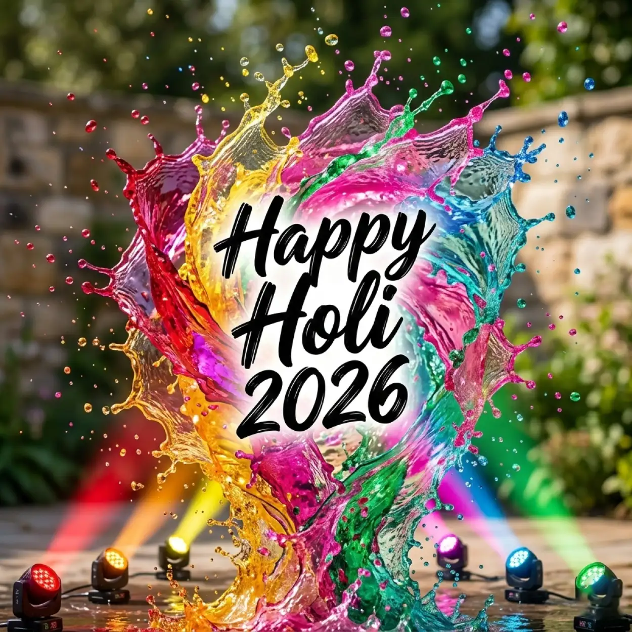Free Download Happy Holi Wishes 2026 Water Splash Design - High Quality Happy Holi Wishes 2026 Image