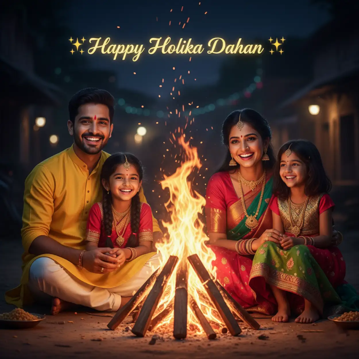 Free Download Happy Holika Dahan Greeting Image With Diya - High Quality Happy Holika Dahan Image
