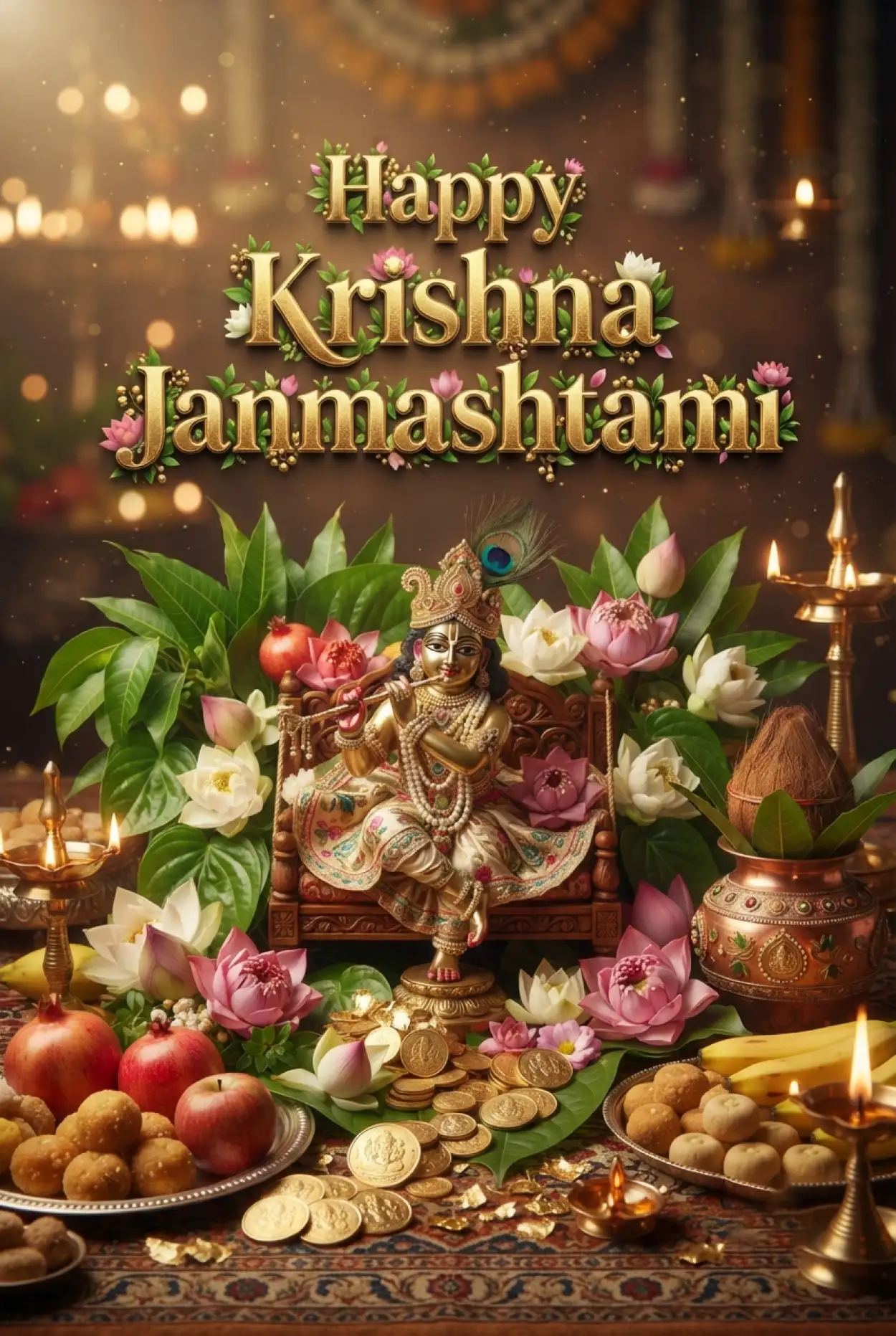 Free Download Happy Krishna Janmashtami Greetings With Divine Krishna Blessings - High Quality Happy Krishna Janmashtami Greetings Image