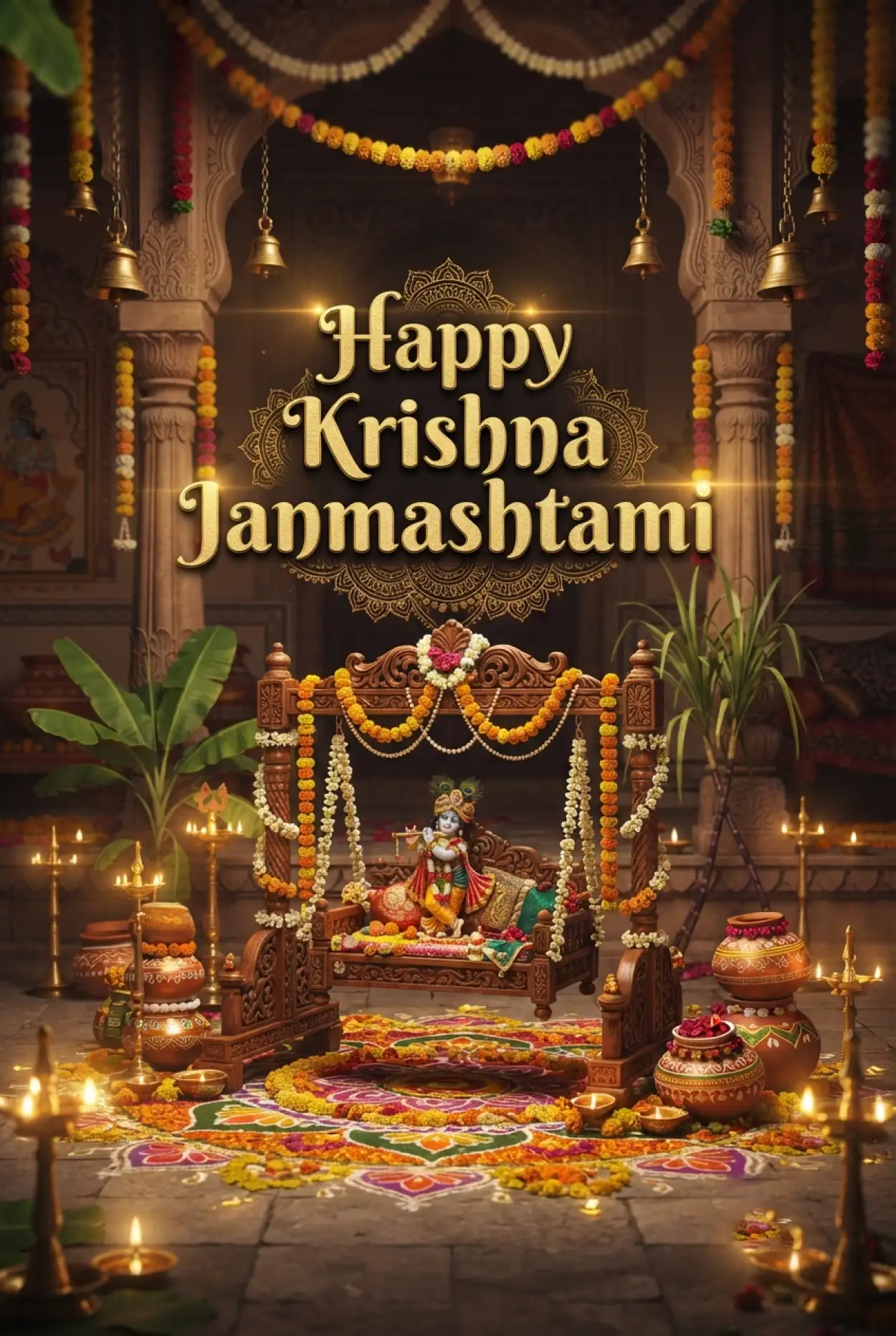 Free Download Happy Krishna Janmashtami Greetings With Spiritual Blessings - High Quality Happy Krishna Janmashtami Greetings Image