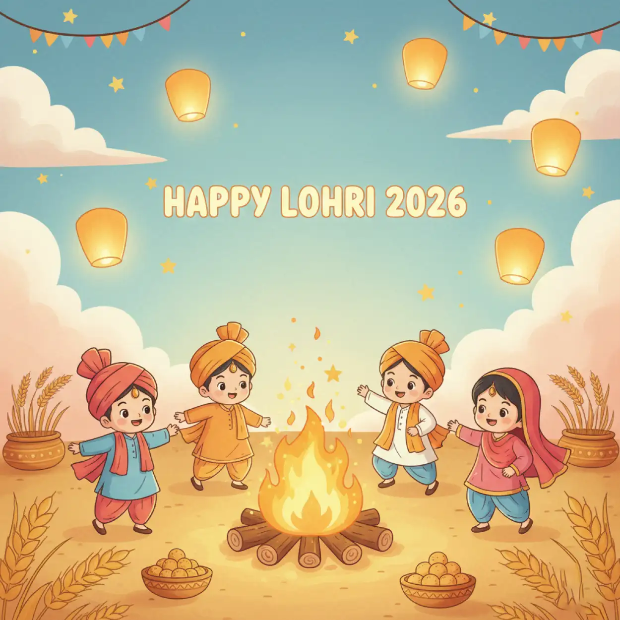 Free Download Happy Lohri 2026 Golden Fire Theme Image - High Quality Happy Lohri 2026 Image
