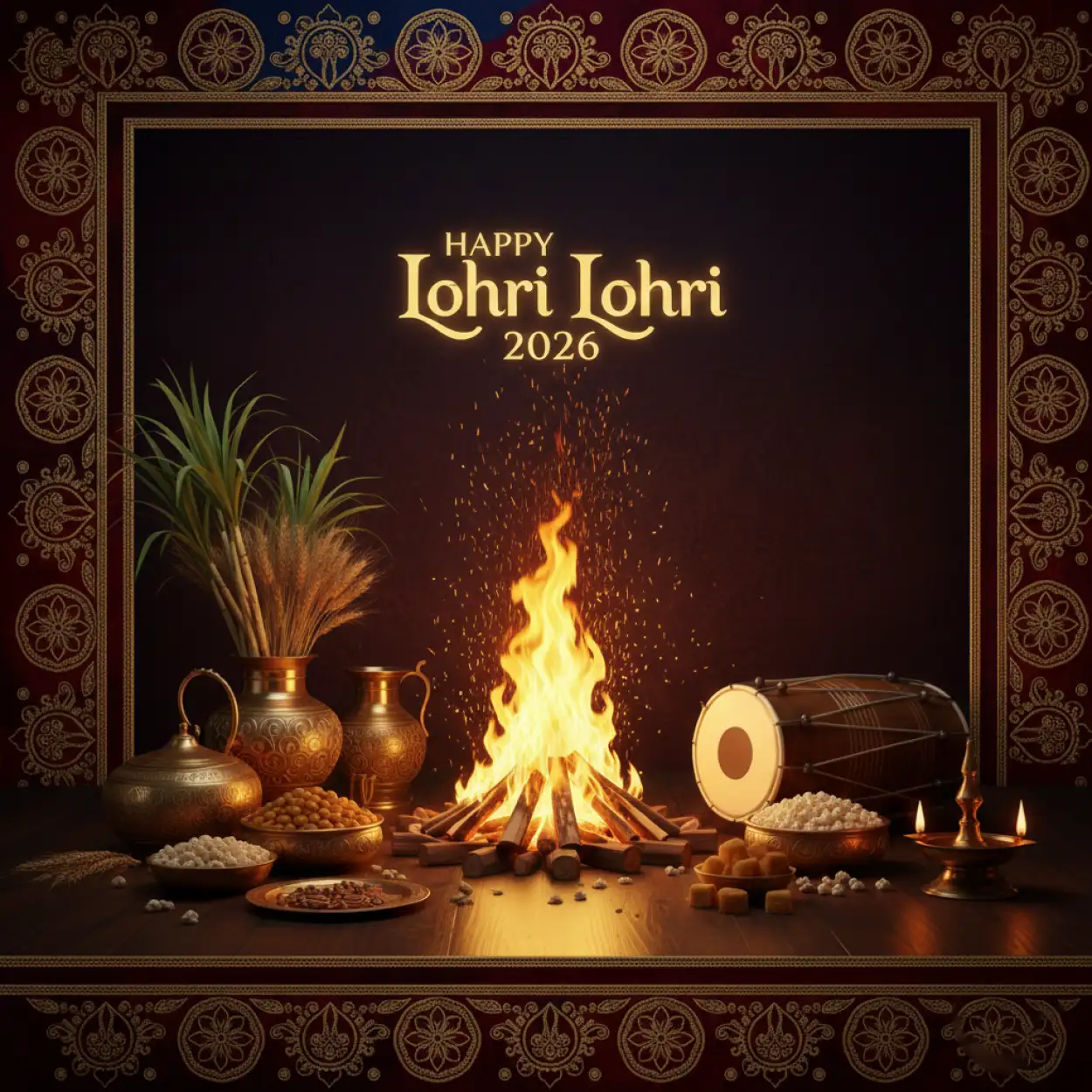 Free Download Happy Lohri 2026 Greeting Flyer - High Quality Happy Lohri 2026 Greetings Image