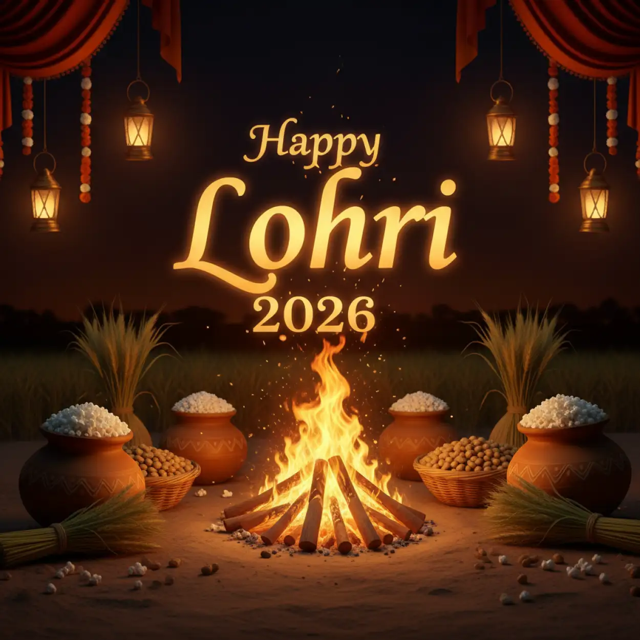 Free Download Happy Lohri 2026 Greeting For Whatsapp Status - High Quality Happy Lohri 2026 Greetings Image
