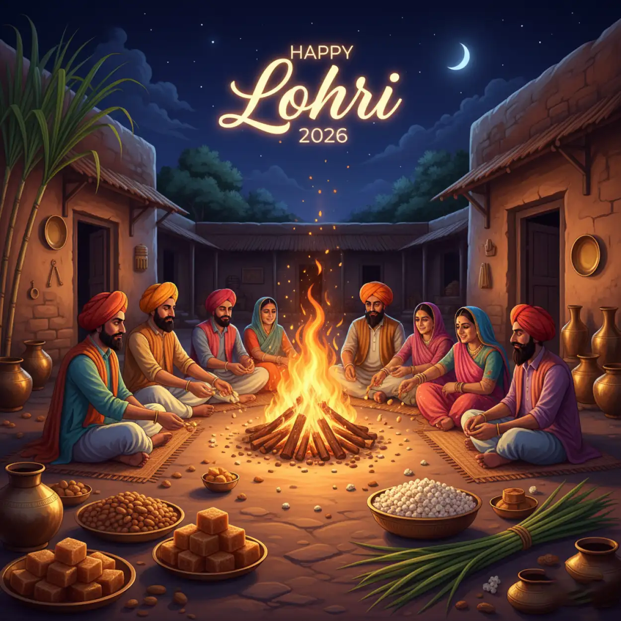 Free Download Happy Lohri 2026 Greeting Vector - High Quality Happy Lohri 2026 Greetings Image