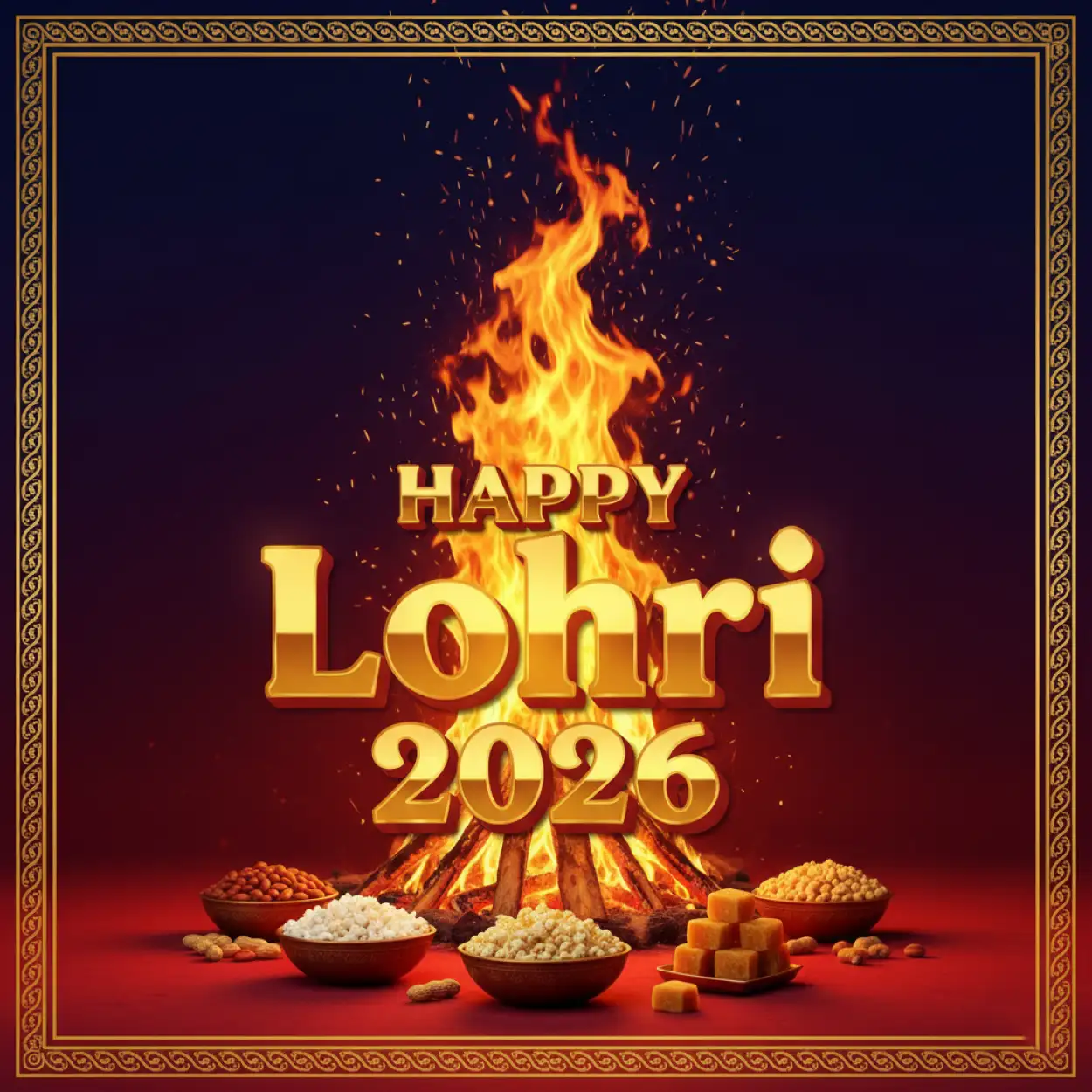 Free Download Happy Lohri 2026 Greetings A5 Size Design - High Quality Happy Lohri 2026 Greetings Image