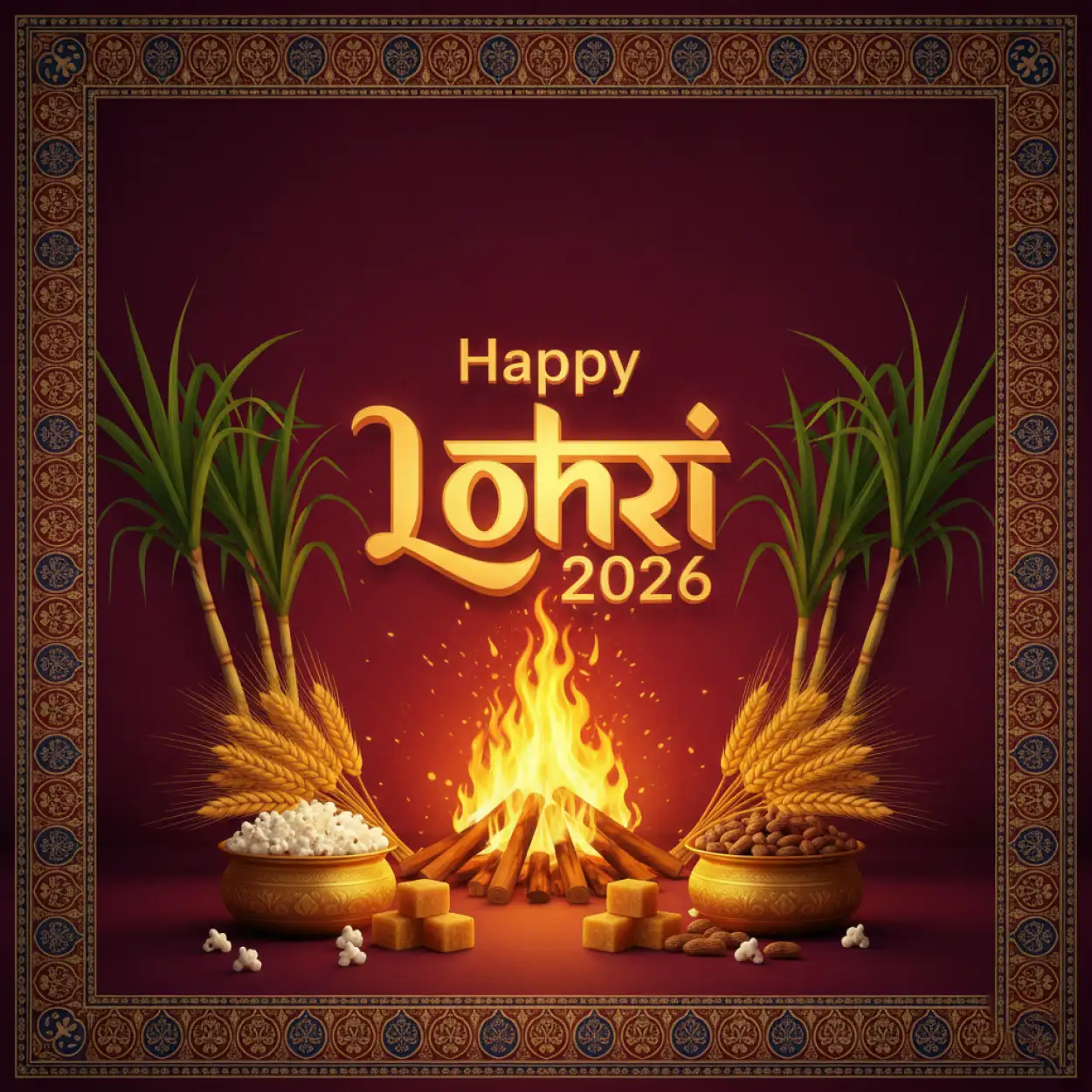 Free Download Happy Lohri 2026 Greetings Greeting Card - High Quality Happy Lohri 2026 Greetings Image