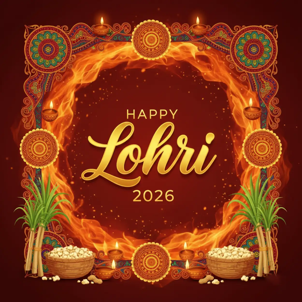 Free Download Happy Lohri 2026 Greetings Luxury Card - High Quality Happy Lohri 2026 Greetings Image